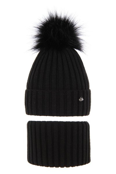 Зимний комплект для девочки: шапка и дымоход черного цвета Wilma